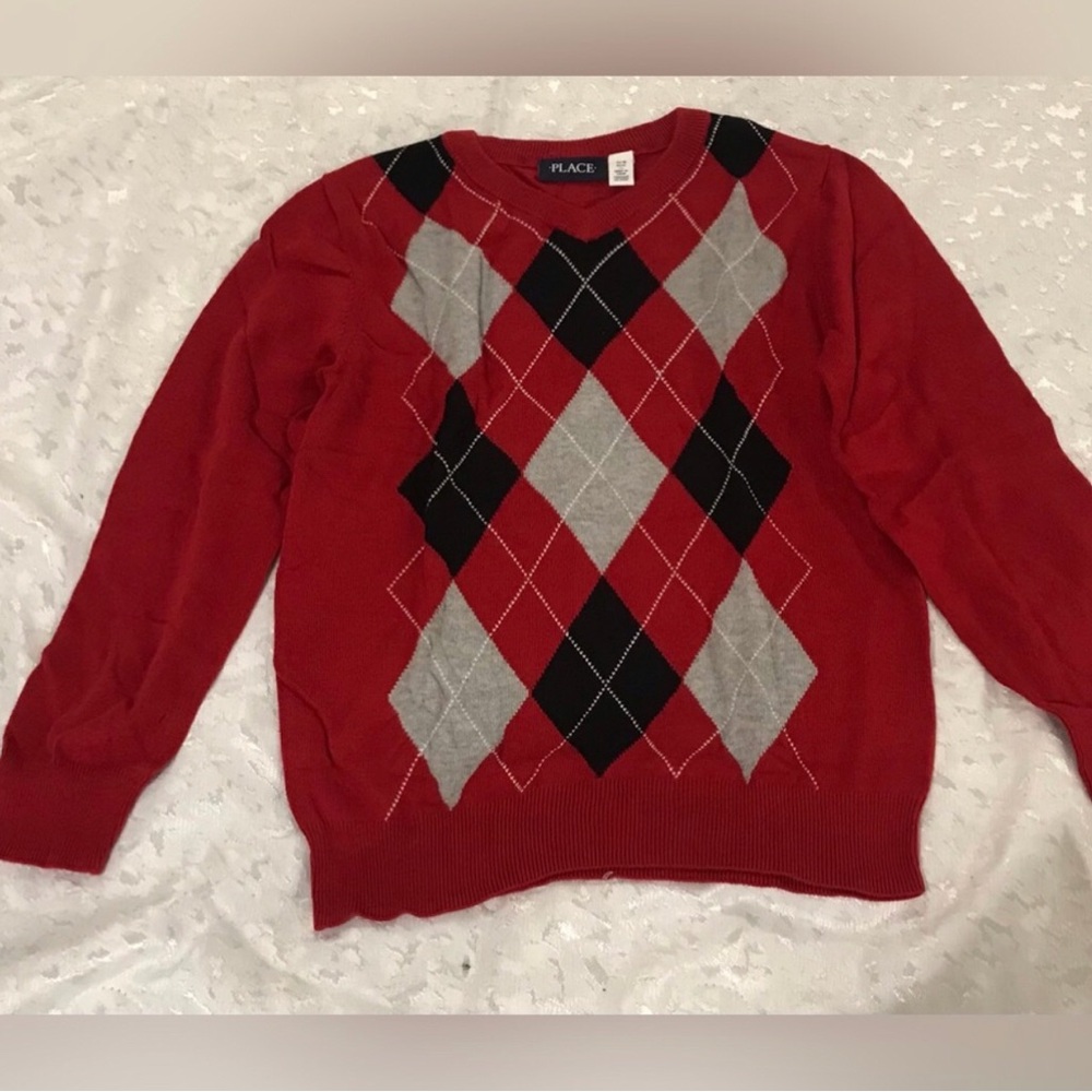The Childrens Place Red Argyle Crewneck Sweater NWT Size 7/8